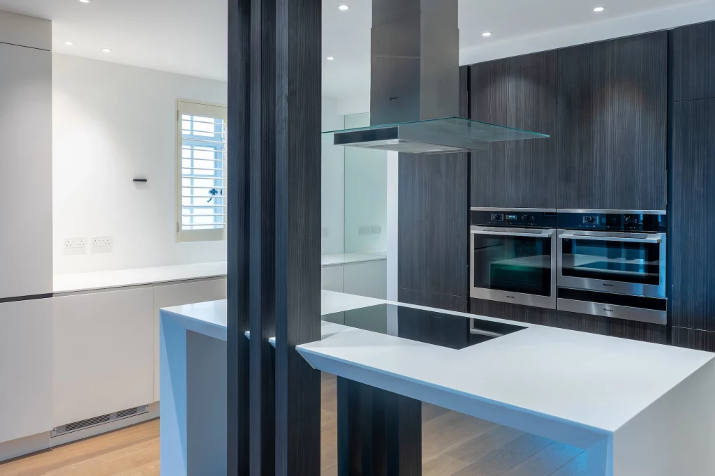 Luxury apartment media kitchen layout by Vanity Pix