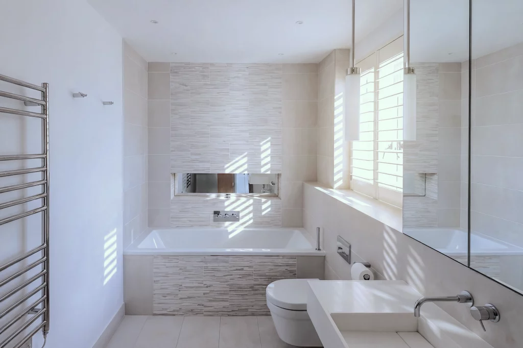Luxury apartment media bathroom layout by Vanity Pix
